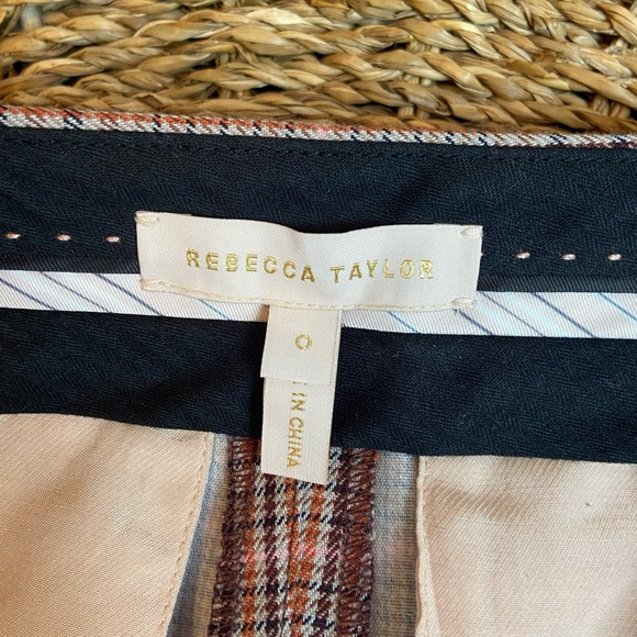 Rebecca Taylor Brown Dress Pants Tailored Fit Plaid ankle cropped - Picture 4 of 5